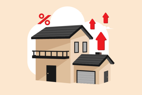Illustratie van een woning met pijlen omhoog en percentages die het warmteverlies via dak, muren, ramen en vloer tonen.